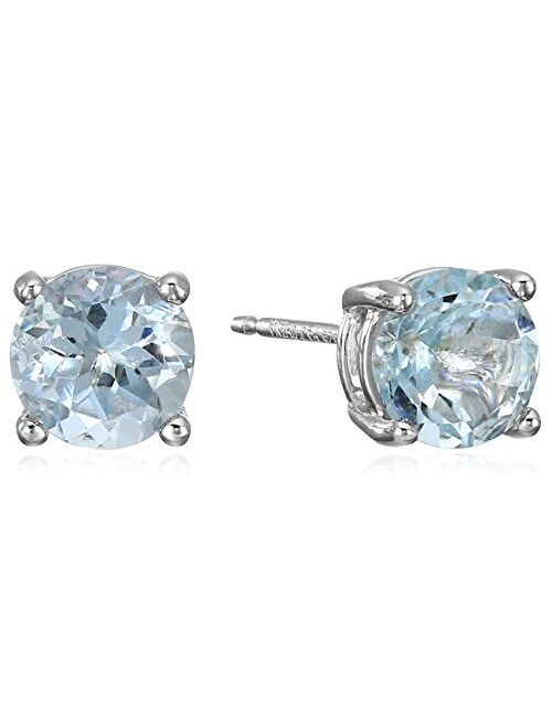 Amazon Essentials Sterling Silver Genuine or Created Round Cut Birthstone Stud Earrings