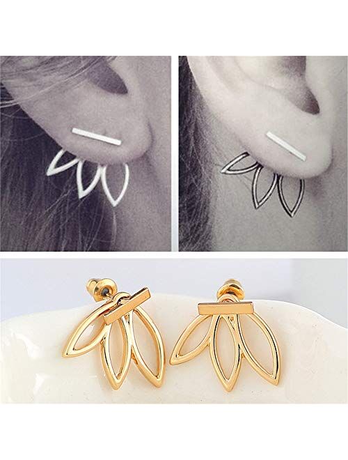 QHiYan 10 Pairs Ear Jacket Stud Lotus Flower Earrings Simple Chic Earring Set for Women and Girls