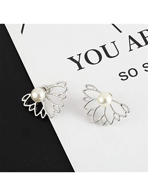 QHiYan 10 Pairs Ear Jacket Stud Lotus Flower Earrings Simple Chic Earring Set for Women and Girls