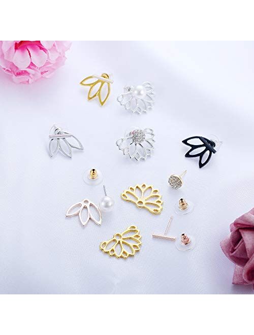 Hanpabum 35Pairs Assorted Multiple Stud Earrings for Women Girls Lotus Flower Ear Jacket Earrings Set Vintage Fake Pearl Ball CZ Earrings Set