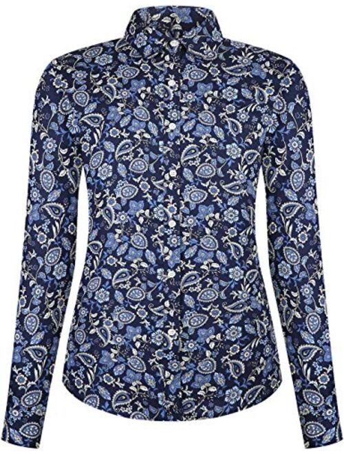 DOKKIA Women's Fashion Tops Casual Shirts Floral Long Sleeve Work Button Up Dress Blouses