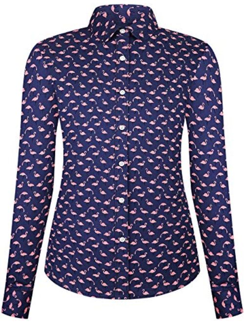 DOKKIA Women's Fashion Tops Casual Shirts Floral Long Sleeve Work Button Up Dress Blouses