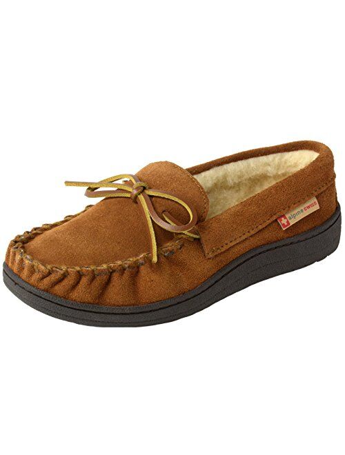 Alpine Swiss Sabine Womens Genuine Suede Shearling Slip On Moccasin Slippers