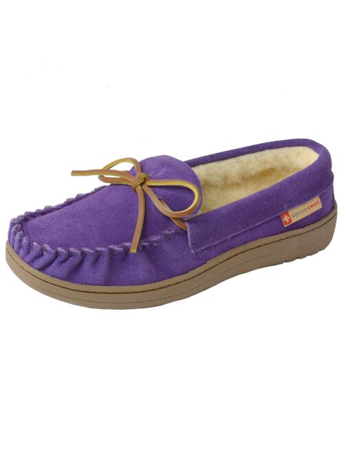 Alpine Swiss Sabine Womens Suede Shearling Moccasin Slippers House Shoes Slip On