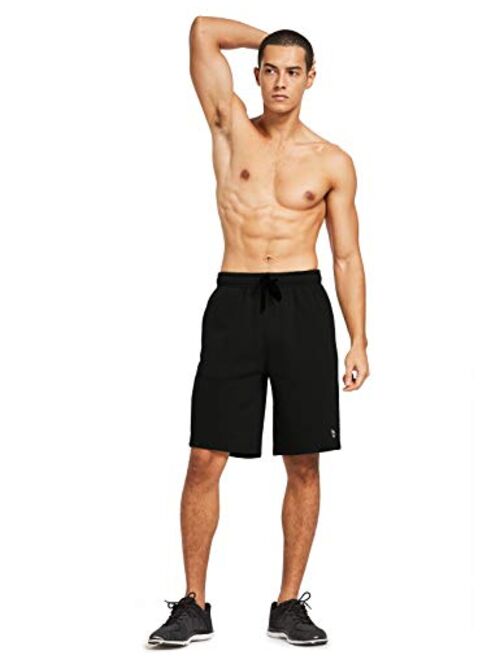 BALEAF Men's Fleece Gym Shorts Cotton 9 Inches with Zipper Pockets for Home Fitness Jogger Casual