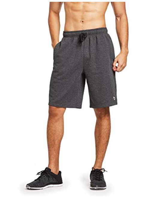 BALEAF Men's Fleece Gym Shorts Cotton 9 Inches with Zipper Pockets for Home Fitness Jogger Casual