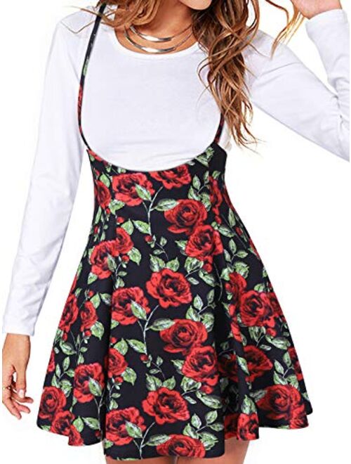 YOINS Women's Suspender Skirts Basic High Waist Versatile Flared Skater Skirt Overall Dress