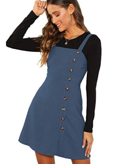 Women's Button Front Pinafore Overall Dress