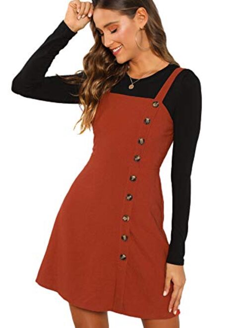 Verdusa Women's Button Front Pinafore Overall Dress