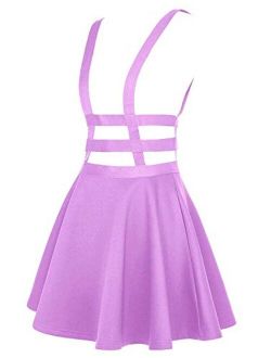 EXCHIC Women's Braces Skirt Solid A-Line Suspender Mini Skirt