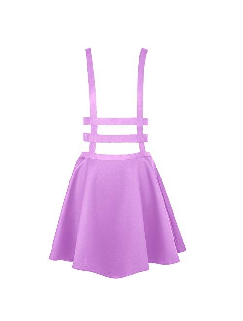 EXCHIC Women's Braces Skirt Solid A-Line Suspender Mini Skirt