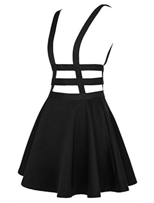 EXCHIC Women's Braces Skirt Solid A-Line Suspender Mini Skirt