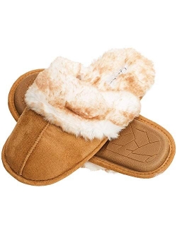 Women's Comfy Faux Fur House Slipper Scuff Memory Foam Slip on Anti-Skid Sole