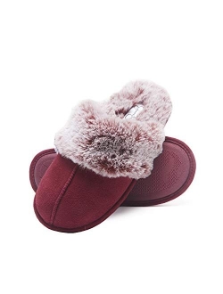 Women's Comfy Faux Fur House Slipper Scuff Memory Foam Slip on Anti-Skid Sole