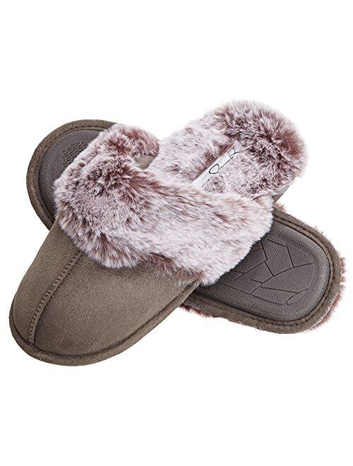 Jessica Simpson Women's Comfy Faux Fur House Slipper Scuff Memory Foam Slip on Anti-Skid Sole