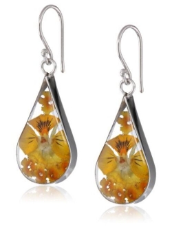 Sterling Silver Pressed Flower Teardrop Earrings