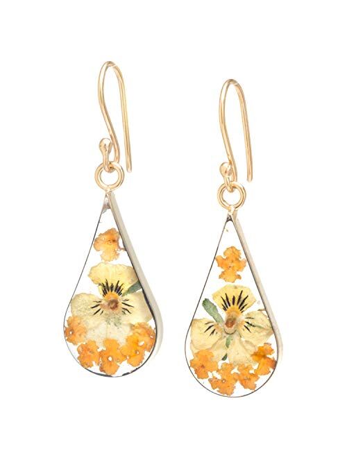 Sterling Silver Pressed Flower Teardrop Earrings