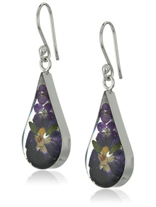 Sterling Silver Pressed Flower Teardrop Earrings