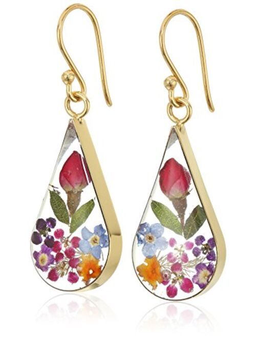 Sterling Silver Pressed Flower Teardrop Earrings