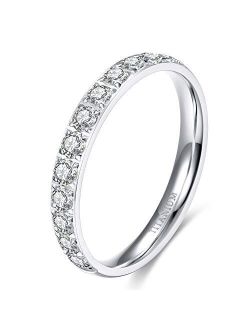 TIGRADE 3mm Women Titanium Engagement Ring Cubic Zirconia Eternity Wedding Band Size 3 to 13.5