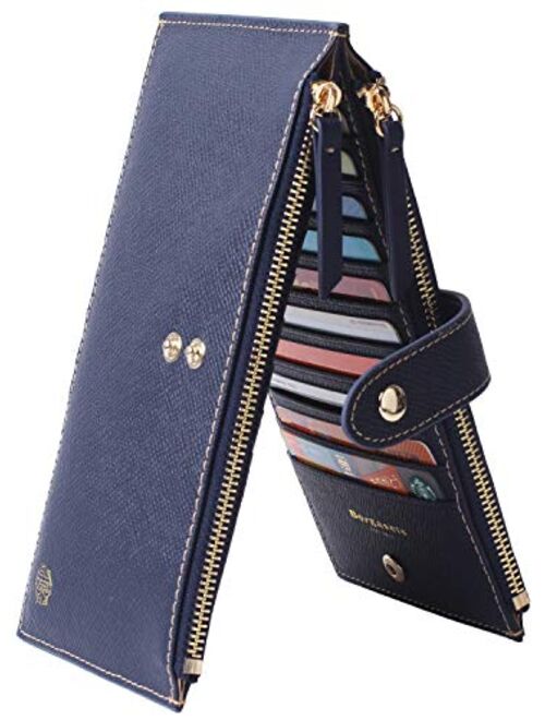 Women's RFID Blocking Leather Zip Wallet Wristlet Credit Card Holder Purse with Wrist Strap