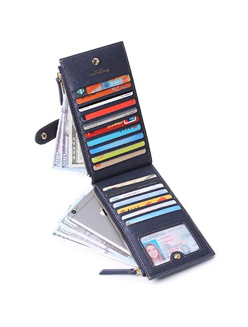 Women's RFID Blocking Leather Zip Wallet Wristlet Credit Card Holder Purse with Wrist Strap