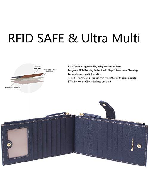 Women's RFID Blocking Leather Zip Wallet Wristlet Credit Card Holder Purse with Wrist Strap