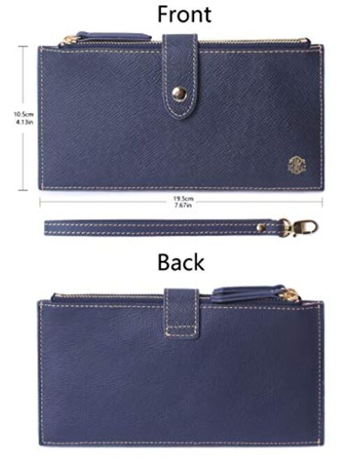 Women's RFID Blocking Leather Zip Wallet Wristlet Credit Card Holder Purse with Wrist Strap