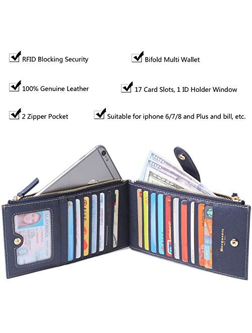 Women's RFID Blocking Leather Zip Wallet Wristlet Credit Card Holder Purse with Wrist Strap