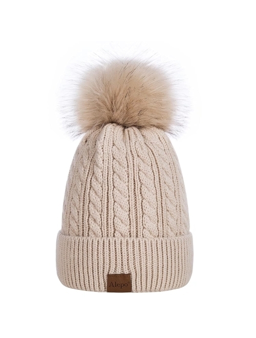 Buy Alepo Womens Winter Beanie Hat, Warm Fleece Lined Knitted Soft Ski ...