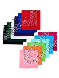 Unisex 100% Cotton Multi-Purpose Bandana Head Wrap Multi-Packs, 12 Assorted Colors