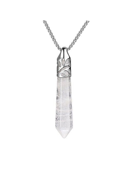 BEADNOVA Healing Crystal Necklace for Women Men Energy Healing Crystal Pendant Gemstones Jewelry Pendulum Crystal Divination (Hexagonal, 18 Inches Stainless Steel Chain)