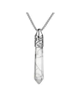 BEADNOVA Healing Crystal Necklace for Women Men Energy Healing Crystal Pendant Gemstones Jewelry Pendulum Crystal Divination (Hexagonal, 18 Inches Stainless Steel Chain)