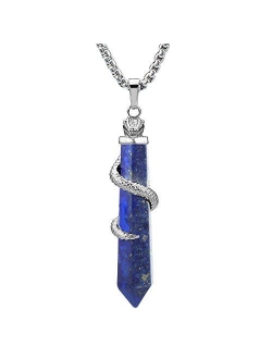 BEADNOVA Healing Crystal Necklace for Women Men Energy Healing Crystal Pendant Gemstones Jewelry Pendulum Crystal Divination (Hexagonal, 18 Inches Stainless Steel Chain)