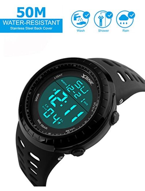 Digital Sports Watch Water Resistant Outdoor Easy Read Military Back Light Black Big Face Men's 1167