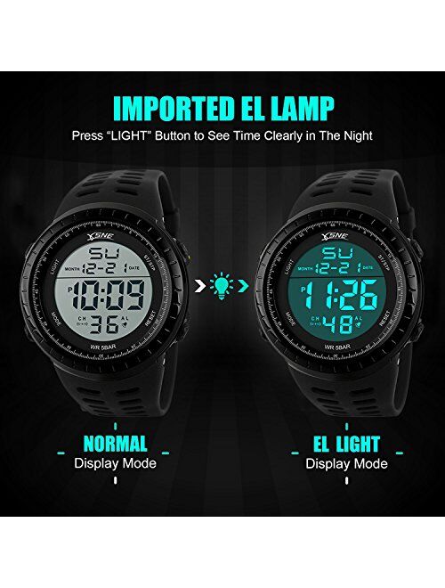 Digital Sports Watch Water Resistant Outdoor Easy Read Military Back Light Black Big Face Men's