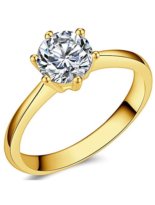 Size 3-13 1.0 Carat Classical Stainless Steel Solitaire Wedding Engagement Proposal Statement Ring