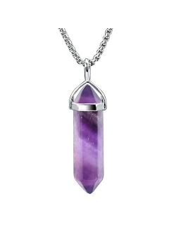 BEADNOVA Gemstone Crystal Necklace for Women Healing Stone Pendant Jewelry for Men Pendulum Divination Energy Healing Hexagonal Pendent (18 Inches Stainless Steel Chain)