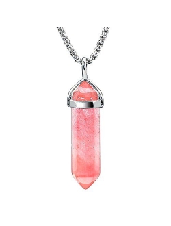 BEADNOVA Gemstone Crystal Necklace for Women Healing Stone Pendant Jewelry for Men Pendulum Divination Energy Healing Hexagonal Pendent (18 Inches Stainless Steel Chain)