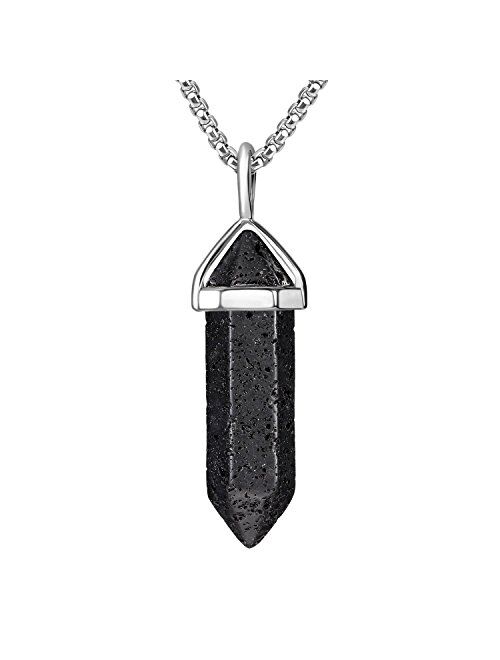 BEADNOVA Gemstone Crystal Necklace for Women Healing Stone Pendant Jewelry for Men Pendulum Divination Energy Healing Hexagonal Pendent (18 Inches Stainless Steel Chain)