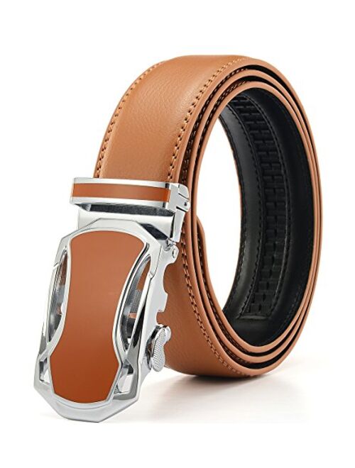 X XHtang Men's Ratchet Belt with Genuine Leather, Slide Belt for men 1 3/8 inches Wide