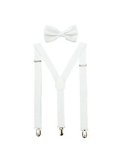 HABIBEE Solid Color Mens Suspender Y Shape with Strong Clips Adjustable Braces