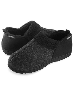 ULTRAIDEAS Men's Cozy Memory Foam Slippers with Warm Fleece Lining, Wool-Like Blend Micro Suede House Shoes with Anti-Slip Indoor Outdoor Rubber Sole