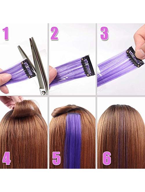 Colored Clip in Hair Extensions 21 Inch Heat-Resistant Synthetic Straight Hair Extensions for Women Girls Kids Gift