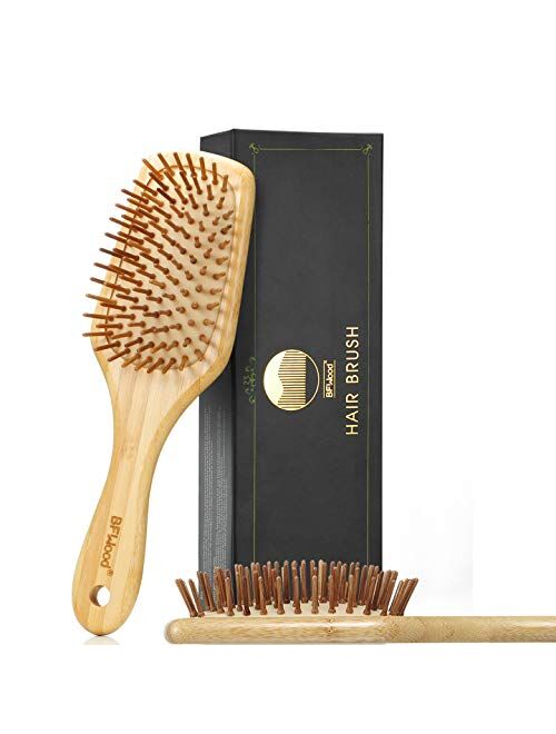 BFWood Bamboo Paddle Hairbrush with Bamboo Bristles for Massaging Scalp