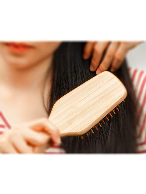 BFWood Bamboo Paddle Hairbrush with Bamboo Bristles for Massaging Scalp