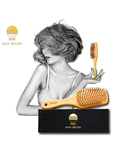 BFWood Bamboo Paddle Hairbrush with Bamboo Bristles for Massaging Scalp