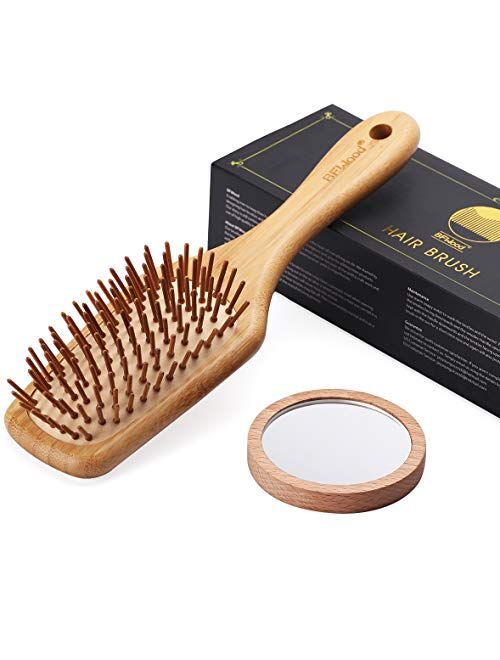 BFWood Bamboo Paddle Hairbrush with Bamboo Bristles for Massaging Scalp