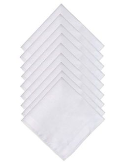 Zenssia Men's White Pure Cotton Handkerchiefs with Hem, Bulk Set Hankies