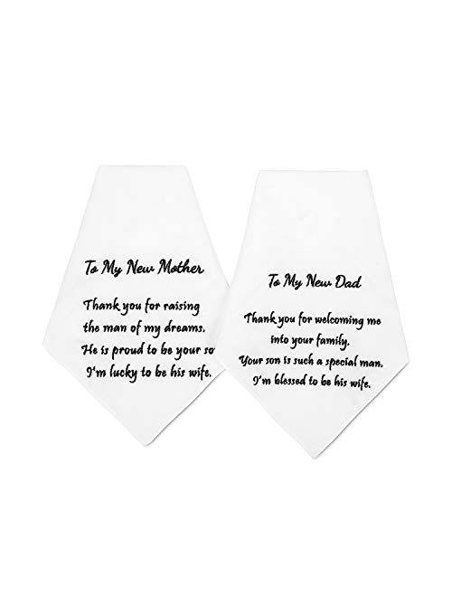 ECOHIP 2-Pack Wedding Handkerchief Embroidered Mother of The Bride Father hankies for Dad Mom Gift